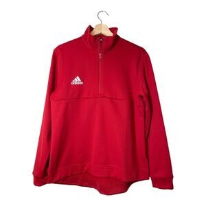 adidas Womens Red Pullover 1/4 zip Fleece lined Shirt FT3334 Size Large 1/2 Zip